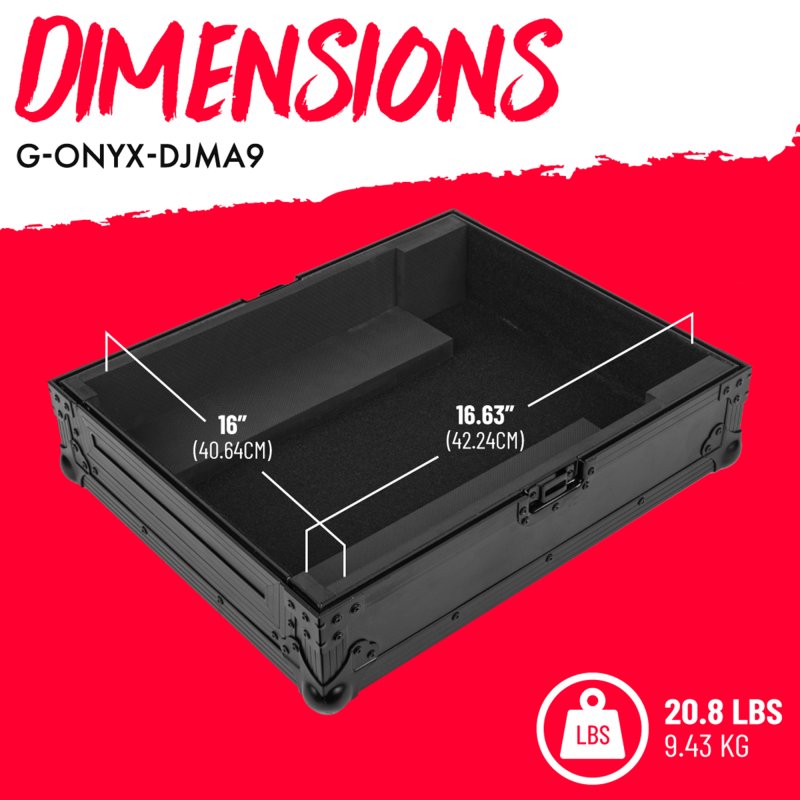 Gator GTOUR-DJMA9 ONYX Flight Case for Pioneer DJ DJM-A9 DJ Mixer, Black on Black 