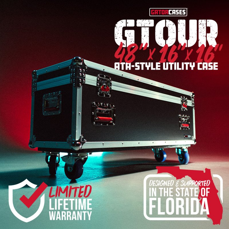 Gator GTOUR-UTL-481616 GTOUR ATA-Style Utility Flight Case with Casters– 48″ x 16″ x 16” 