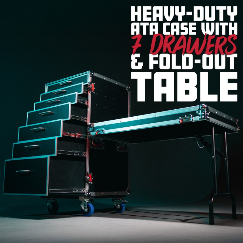 Gator GTOUR-WORKST7 ATA Style Heavy Duty Case with 7 Drawers and Fold-Out Table 