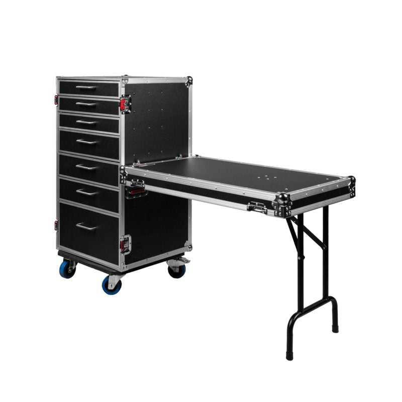 Gator GTOUR-WORKST7 ATA Style Heavy Duty Case with 7 Drawers and Fold-Out Table 