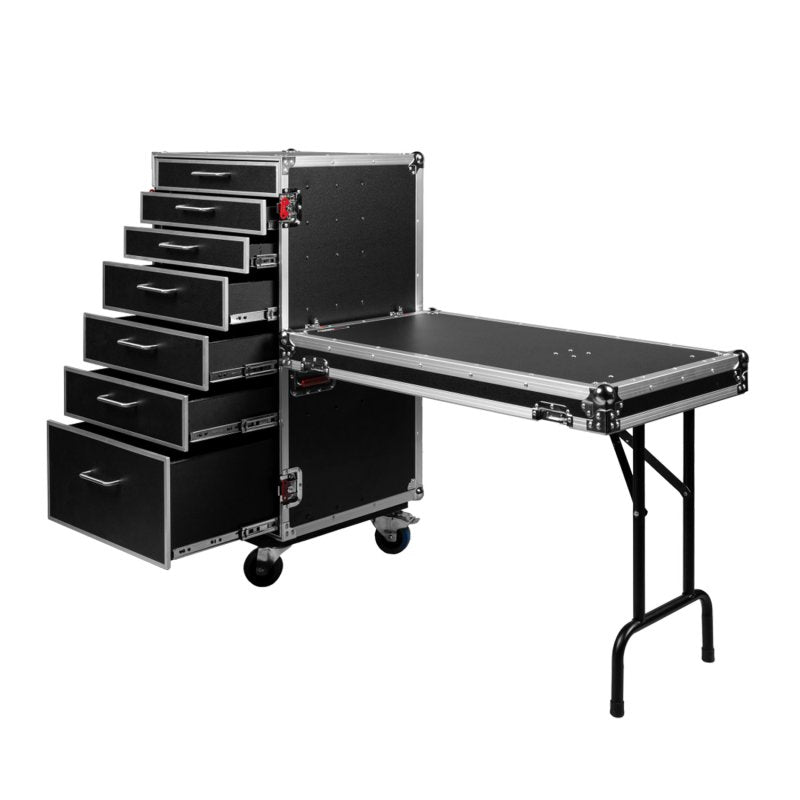 Gator GTOUR-WORKST7 ATA Style Heavy Duty Case with 7 Drawers and Fold-Out Table 