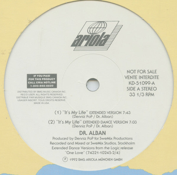 It's My Life / One Love / Get The Big Bass / Rhythm Is A Dancer Dr. Alban,Bass Bumpers,Snap!