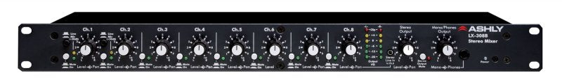 Ashly LX308B 8-Channel Stereo Line Mixer with 8 Stereo Inputs, Each with Individual Level and Balance Controls 