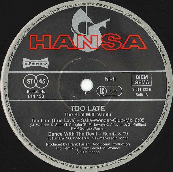 Too Late (True Love) The Real Milli Vanilli
