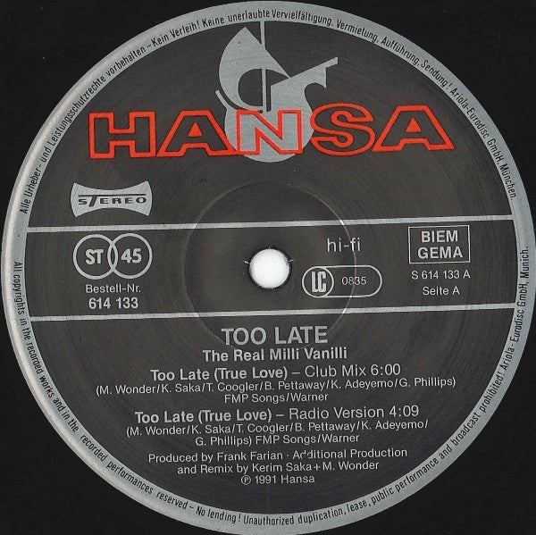 Too Late (True Love) The Real Milli Vanilli