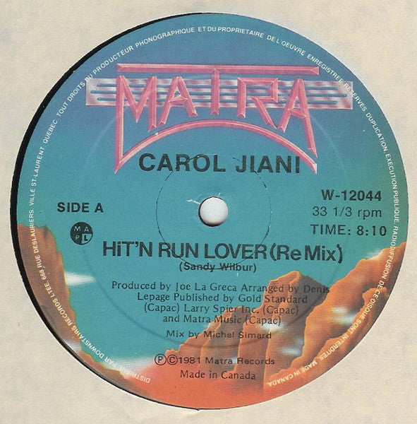 Hit 'N Run Lover (Re Mix) / Tous les peuples du monde Carol Jiani