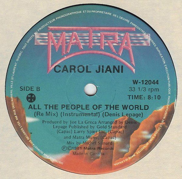 Hit 'N Run Lover (Re Mix) / All The People Of The World 2 Carol Jiani