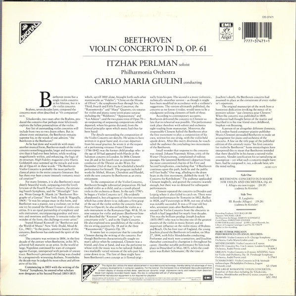 Concerto pour violon Ludwig van Beethoven,Itzhak Perlman,Carlo Maria Giulini,Orchestre Philharmonia