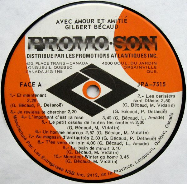 Avec Amour Et Amitié Gilbert Bécaud | Rectangle Triangle  