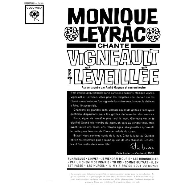 Chante Vigneault Et Leveillée Monique Leyrac