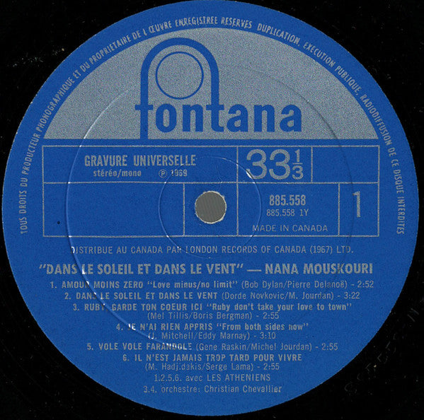 Dans Le Soleil Et Dans Le Vent Nana Mouskouri