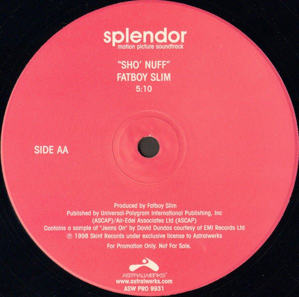 Splendor - Original Motion Picture Soundtrack (Promo Sampler) Armand Van Helden,Fatboy Slim