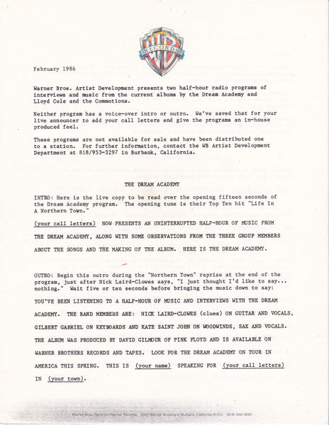 The Warner Bros. Music Show (Live) The Dream Academy,Lloyd Cole & The Commotions