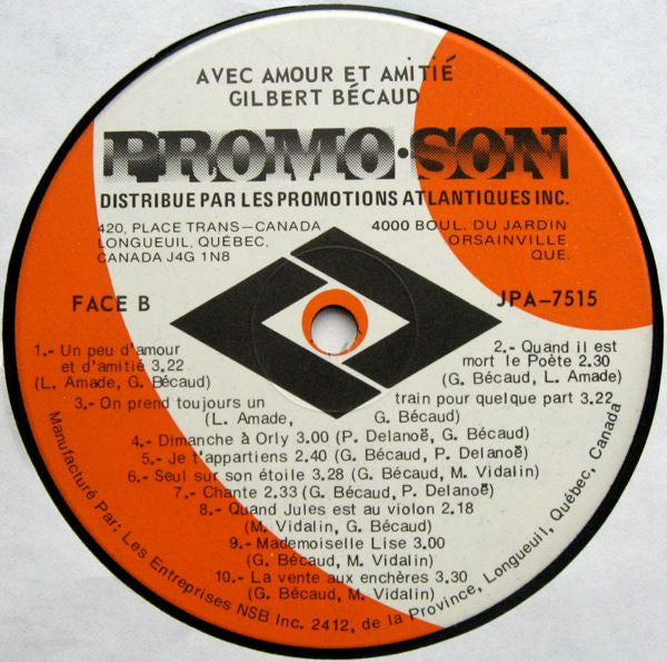 Avec Amour Et Amitié Gilbert Bécaud | Rectangle Triangle  