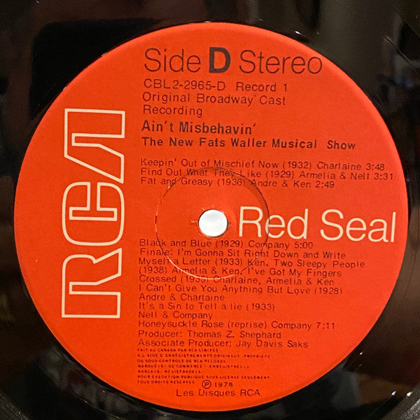 Ain't Misbehavin': The New Fats Waller Musical Show "Ain't Misbehavin'" Original Broadway Cast