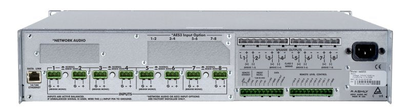 Ashly NE8250PED 8 Channel Amplifier Plus OPDante Option Card (8 x 250W @ 4 Ohm) 