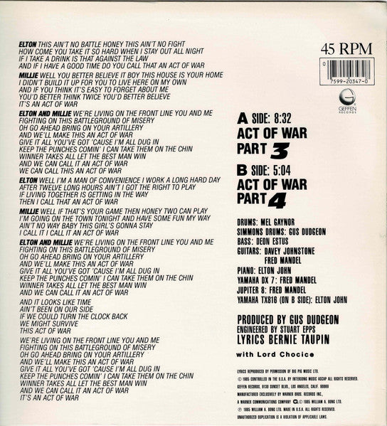 Act Of War Elton John,Millie Jackson