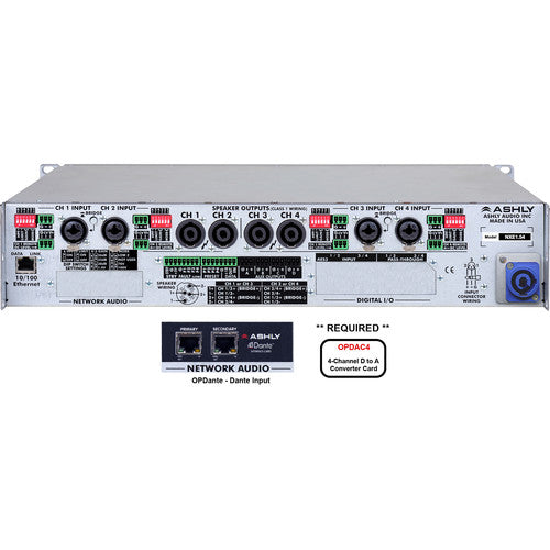 Ashly NXE1.54BD NXE Series 4-Channel Networkable Multi-Mode Power Amplifier with OPDAC4 & OPDante Cards 