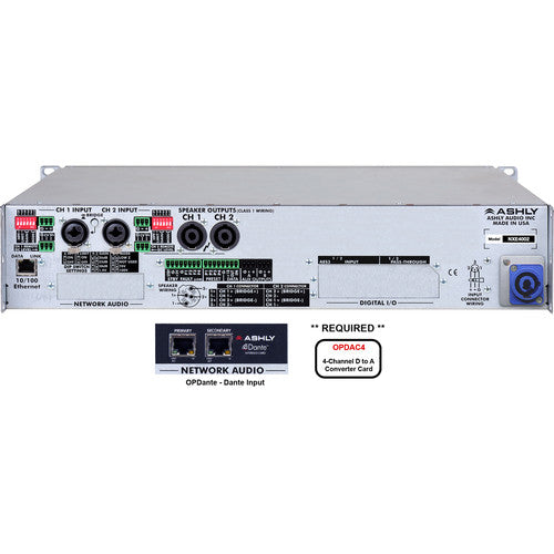 Ashly NXE4002BD NXE Series 2-Channel Networkable Multi-Mode Power Amplifier with OPDAC4 & OPDante Cards 