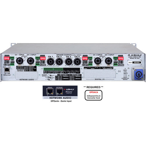Ashly NXE4004BD NXE Series 4-Channel Networkable Multi-Mode Power Amplifier with OPDAC4 & OPDante Cards