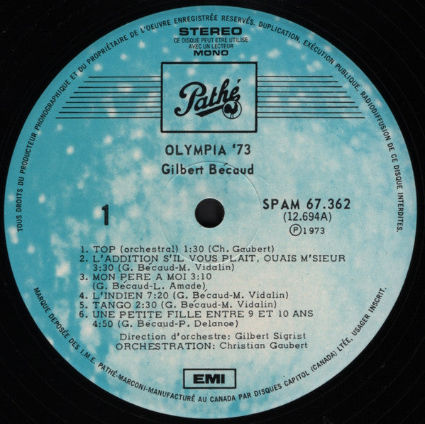 Olympia 73 (Enregistrement Public) Gilbert Bécaud