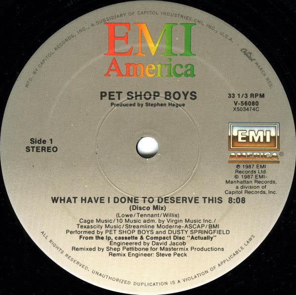 What Have I Done To Deserve This? / Rent 2 Pet Shop Boys,Dusty Springfield,Pet Shop Boys