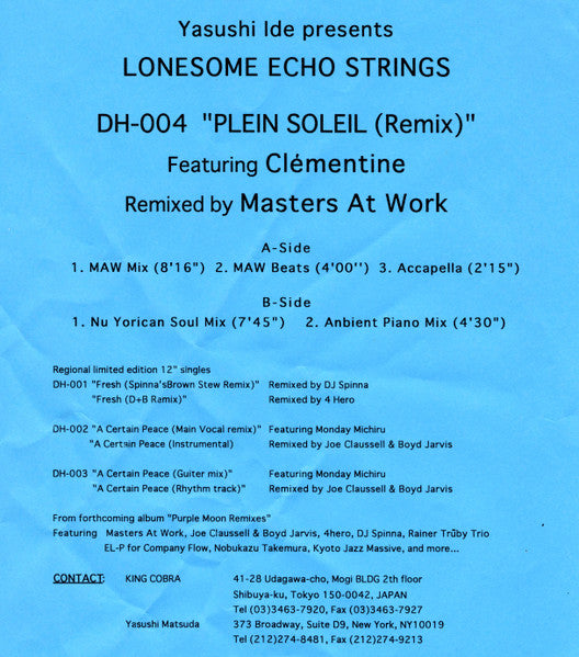 Plein Soleil Yasushi Ide,Lonesome Echo Strings,Clémentine