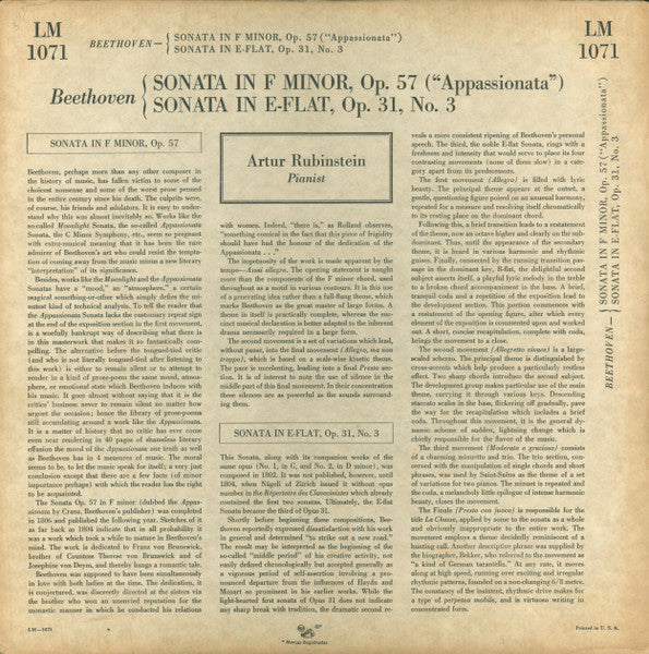 Sonata In F Minor, Op. 57 ("Appassionata") / Sonata In E-Flat, Op. 31, No. 3