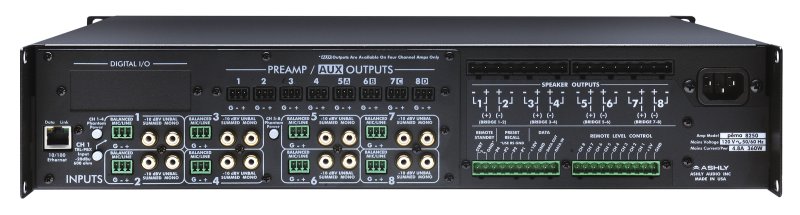 Ashly PEMA-8250.70 Protea Equipped Media Amplifier 8x8 Processor + 8 channel Amp (250 W, 70 V)