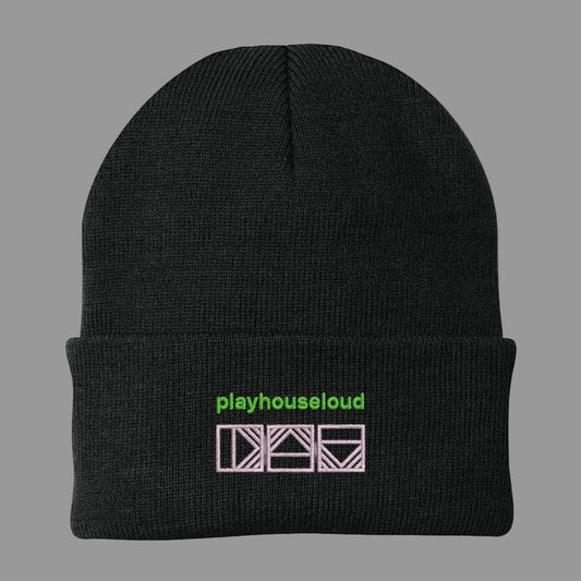 Play House Loud Knitted Hat | Rectangle Triangle | Play House Loud Knitted Hat
Colour: Black
Embroidery: Neon Green and Pink
  | apparel