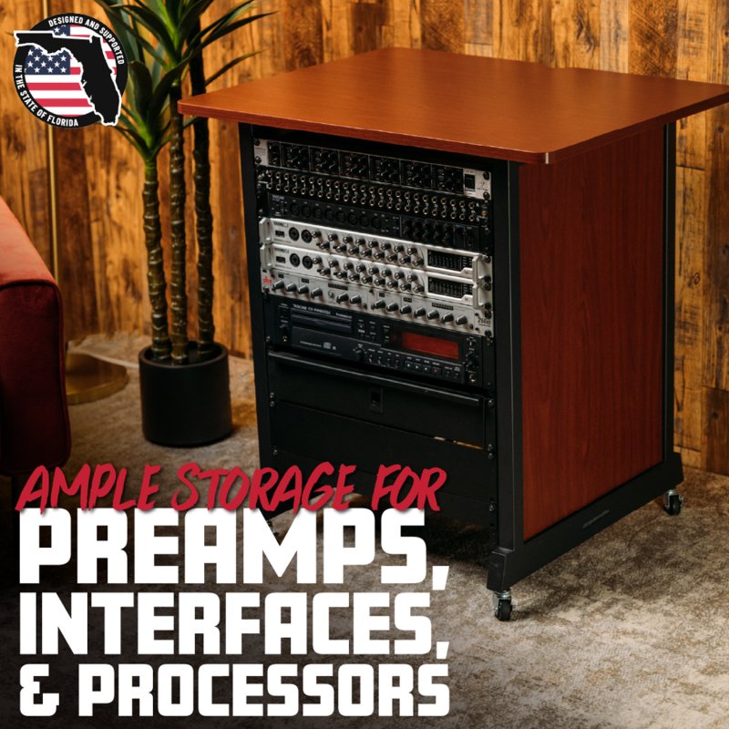 Gator RI-STRK-14U-CH 14U Wood Rack Cabinet with Casters and Leveling Feet in Cherry Finish 