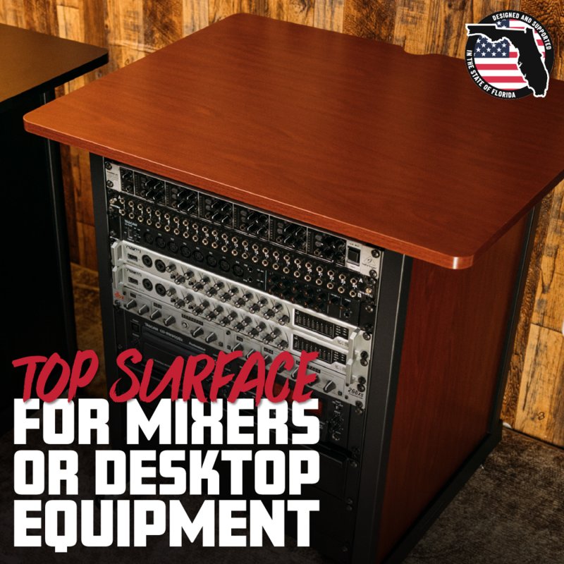 Gator RI-STRK-14U-CH 14U Wood Rack Cabinet with Casters and Leveling Feet in Cherry Finish 