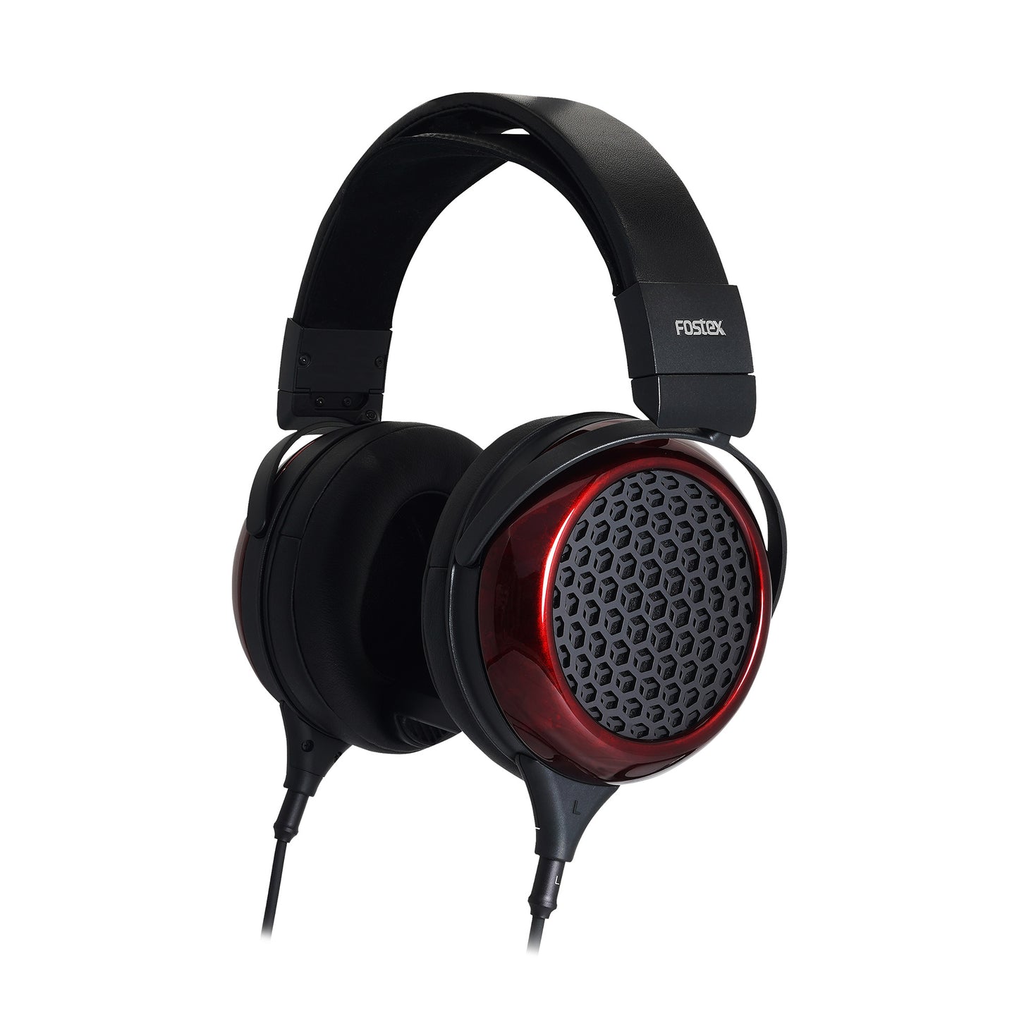 Fostex TH Premium Series open-back audiophile headphones with BioDyna drivers in cherry birch finish, showing ear cups and headband.