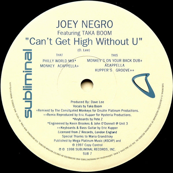 Can't Get High Without U Joey Negro,Taka Boom